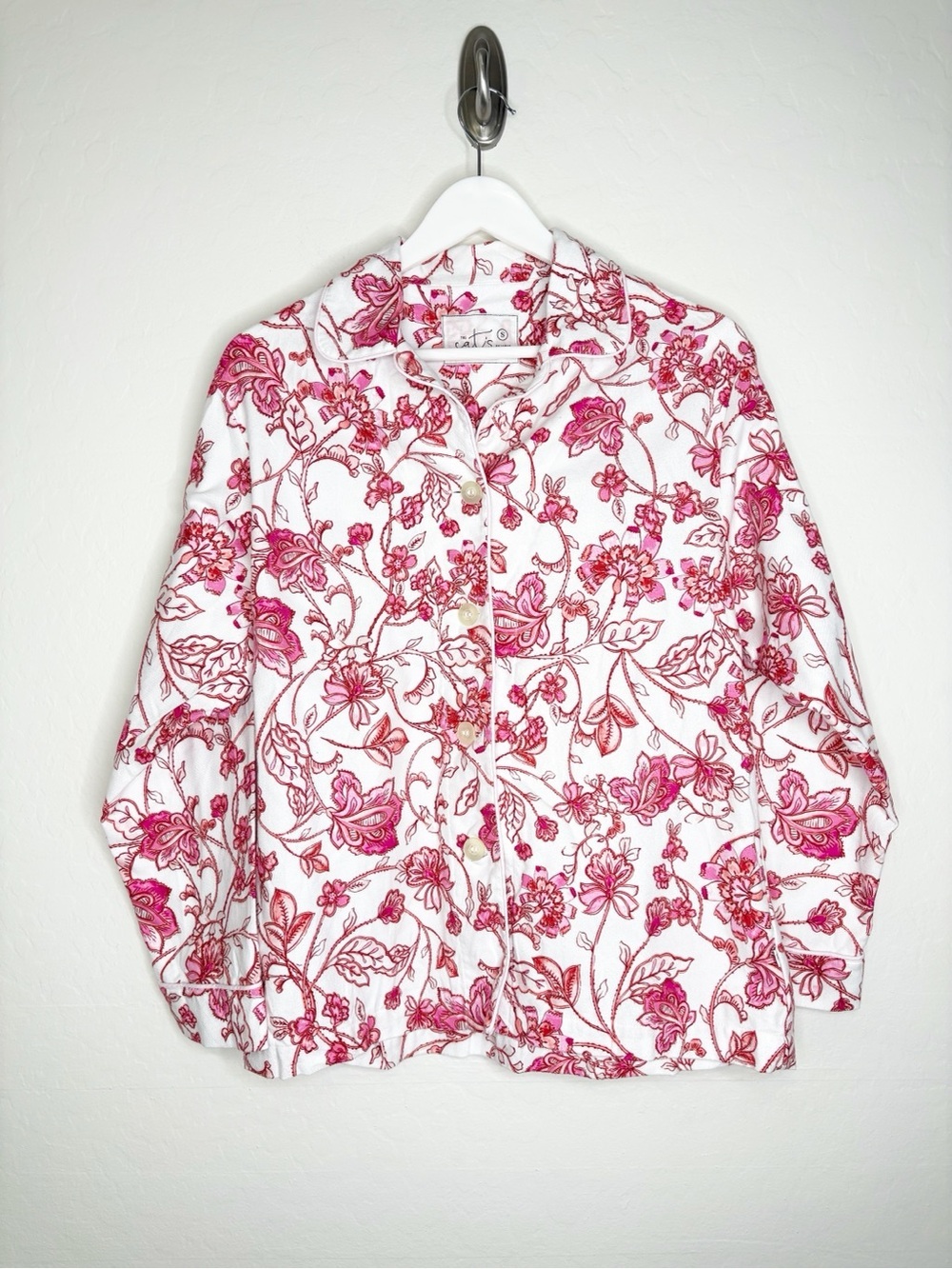 The Cat’s Pajamas Floral Cotton Pajama Set Pink White Soft Women’s Small - Picture 2 of 16